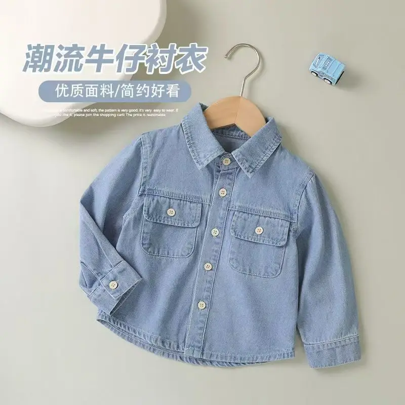 Children's Shirt Soft Denim Thin Coat Spring and Autumn Boys and Girls Baby Casual Shirt Children's Bottom Top 0 2 3 5Y