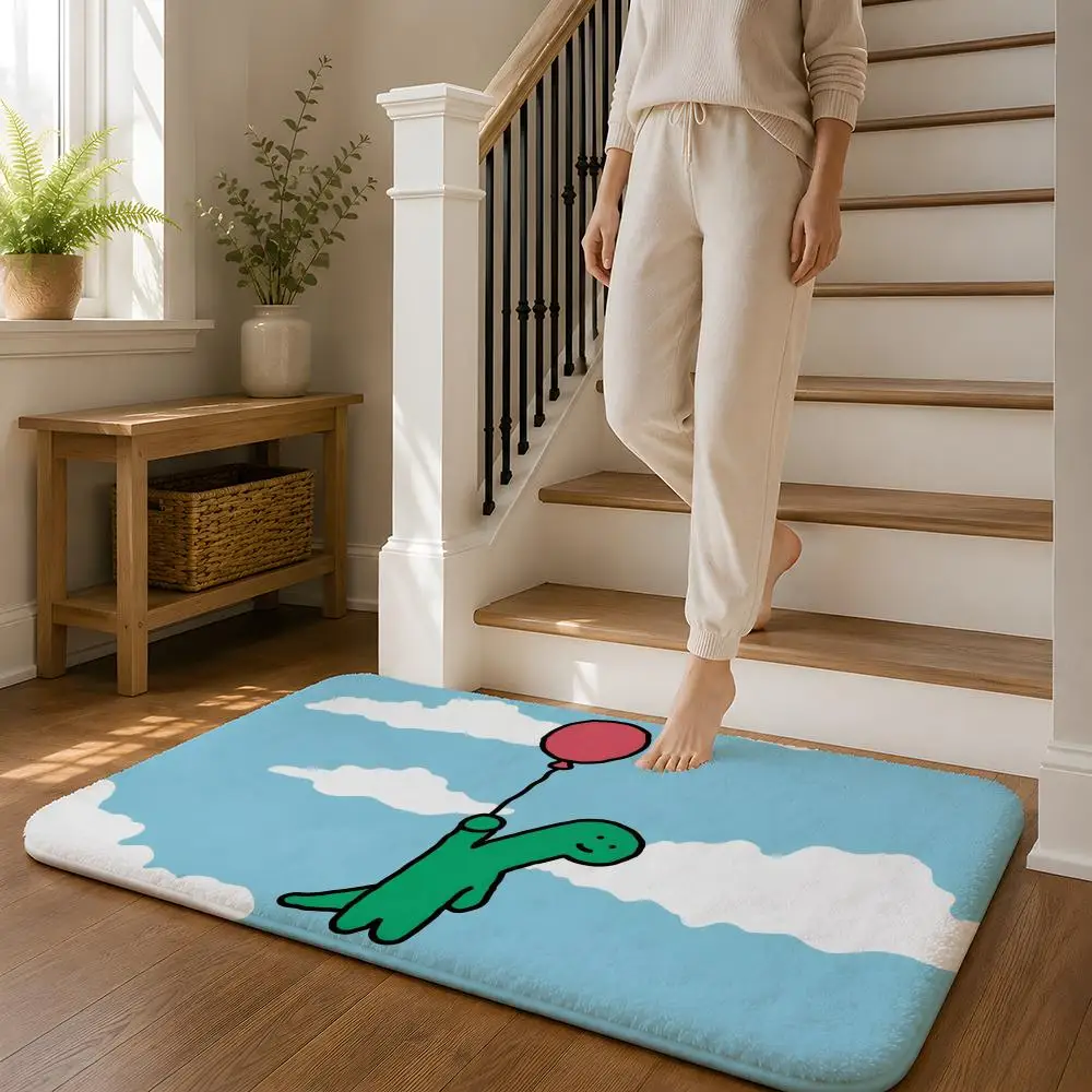 Joguman Korean Ins Dinosaur Floor Mat Flannel Rug Non Slip Absorbent Soft Washable For Entryway Hallway Bathroom Kitchen Decor
