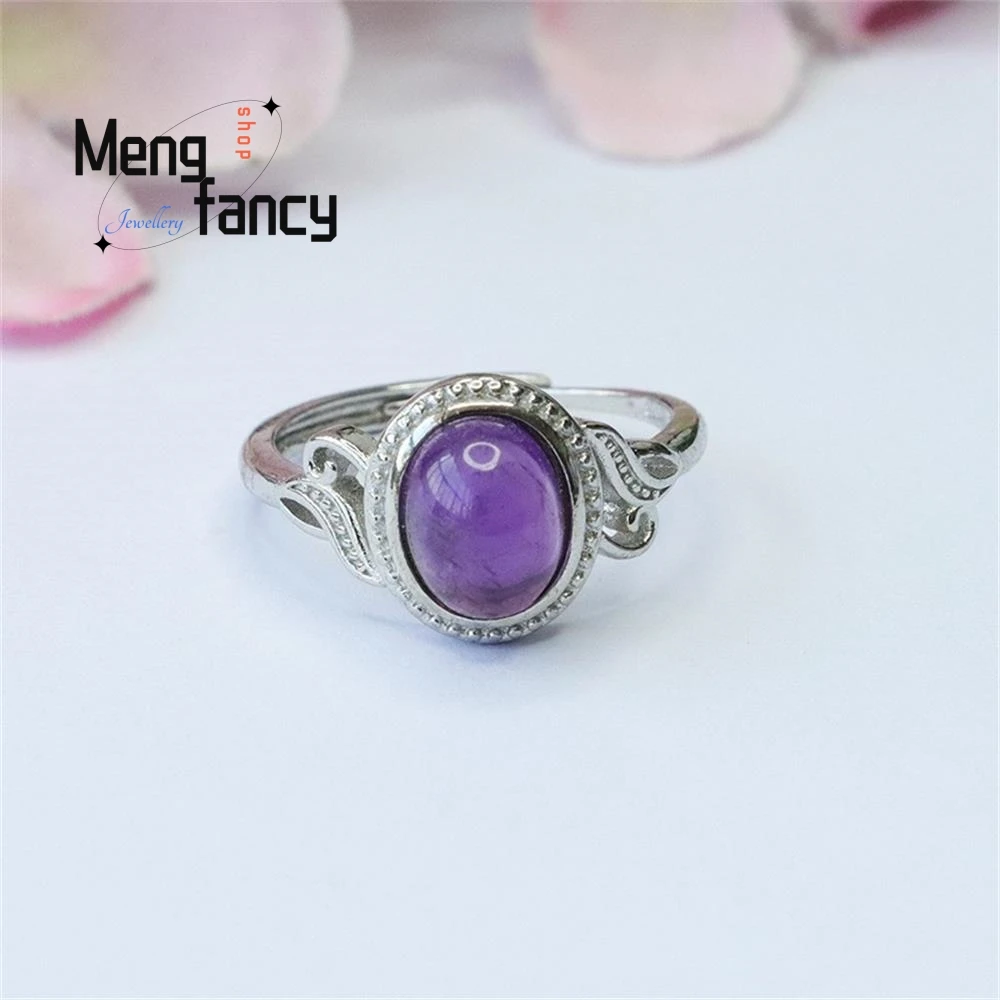 Natural Amethyst Exquisite Ring Purple Colour Treasure Vintage Charms Fashion Fine Jewelry High-grade Luxury Couple Holiday Gift