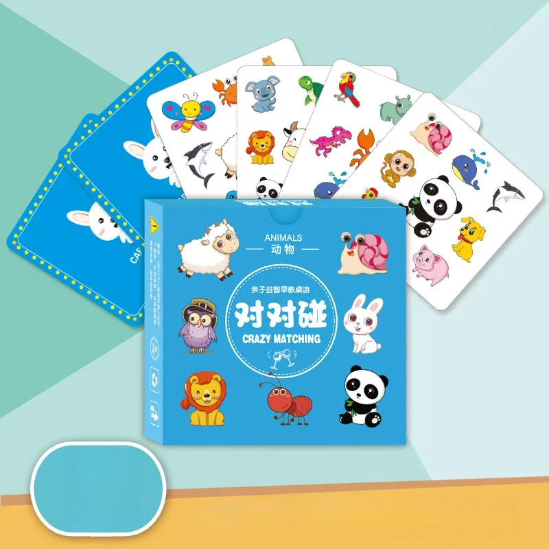 54pcs A Set Parent Child Interactive Board Card Game Toy with Early Educational Fruit Animal Sensory Cognitive Crazy Puzzle Kid