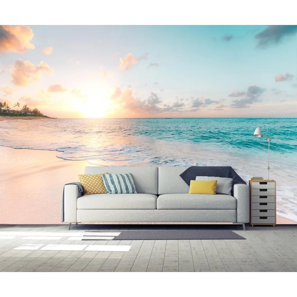 

Sunset Wall Murals Romantic Beach Photo Mural Wallpaper Wall Decor Print for Living Room Bedroom Dining Room Home Decorations