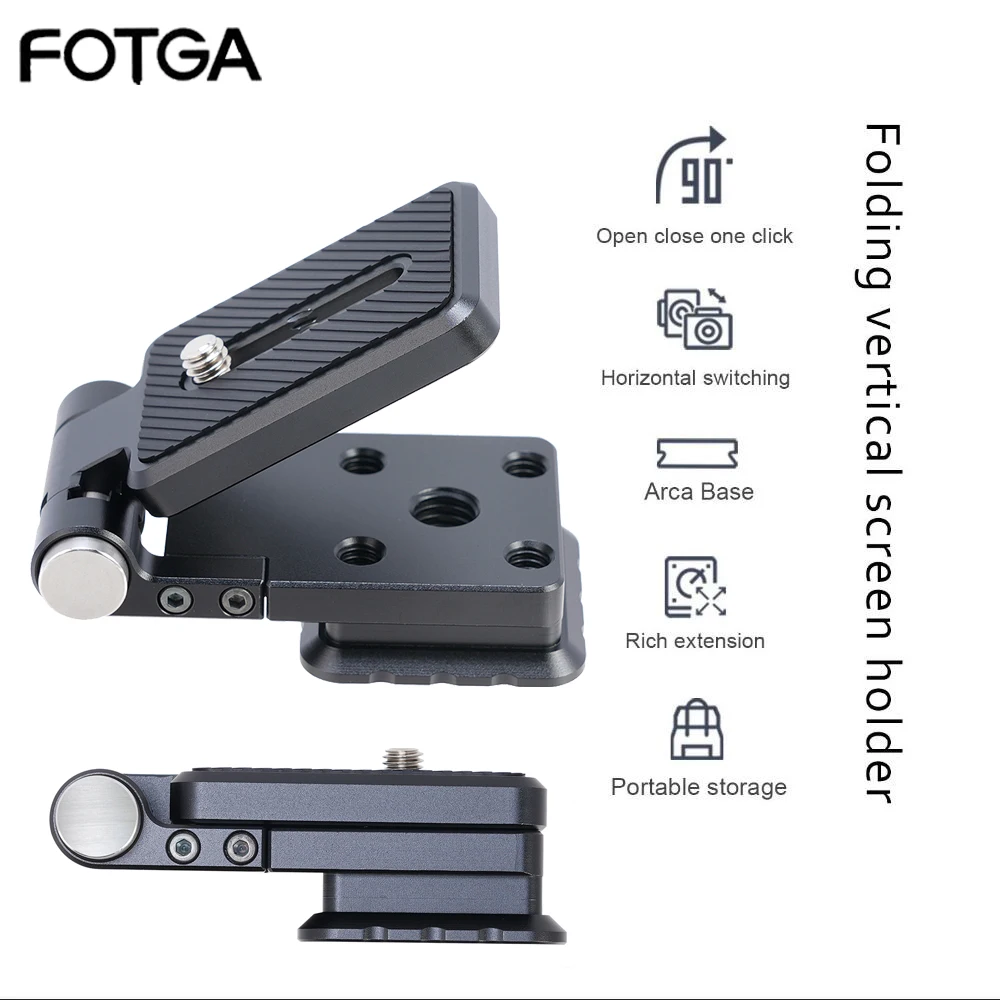 

FOTGA Camera L-shaped Plate Foldable Vertical Holder with Cold Shoe 1/4" Screw Hole Arca Dovetail Base Fold Lightweight Bracket