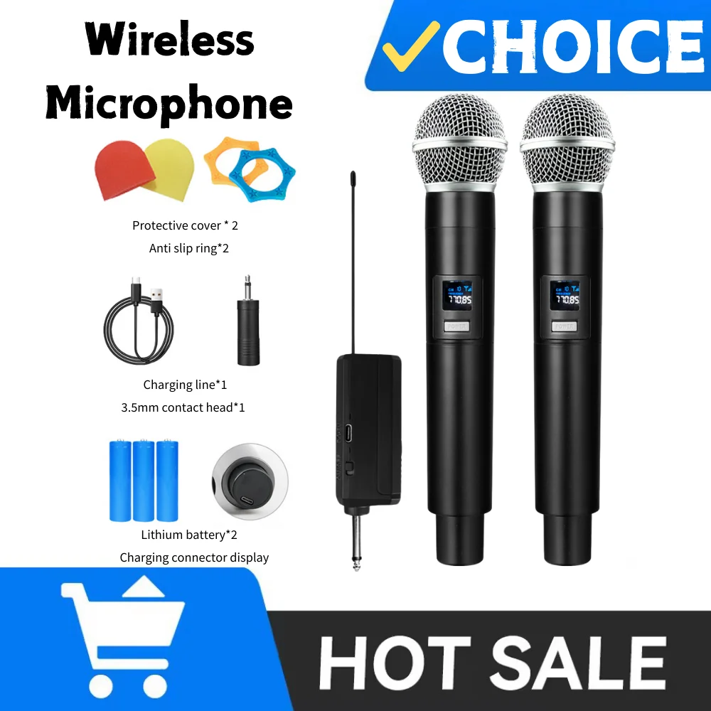 ميكروفون لاسلكي UHF تردد ثابت 2 قنوات يده ميكروفون ميكروفون للحزب كاريوكي اجتماع الكنيسة المهنية #1