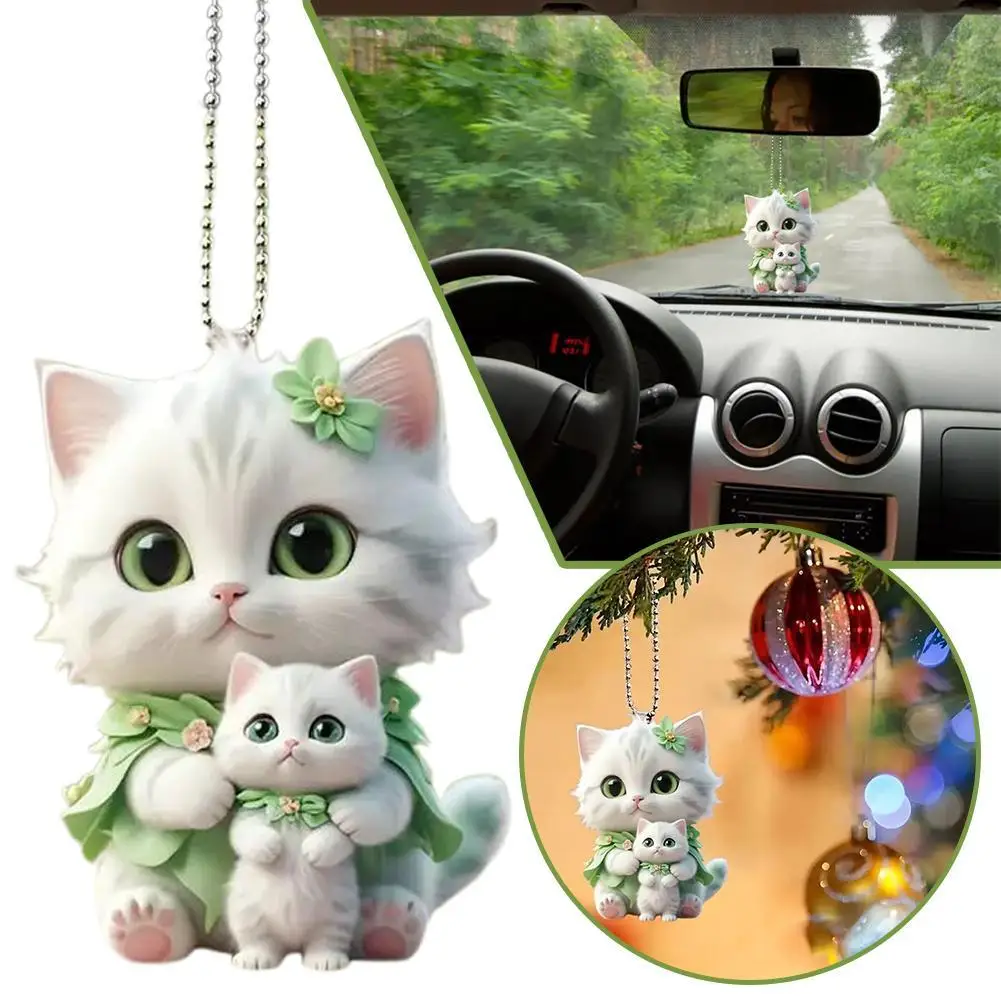 

5Pcs Car Hanging Pendant Rearview Mirror Decoration Backpack Cat-Shaped 2D Acrylic Hanging Ornament Car Interior Decor Handmade