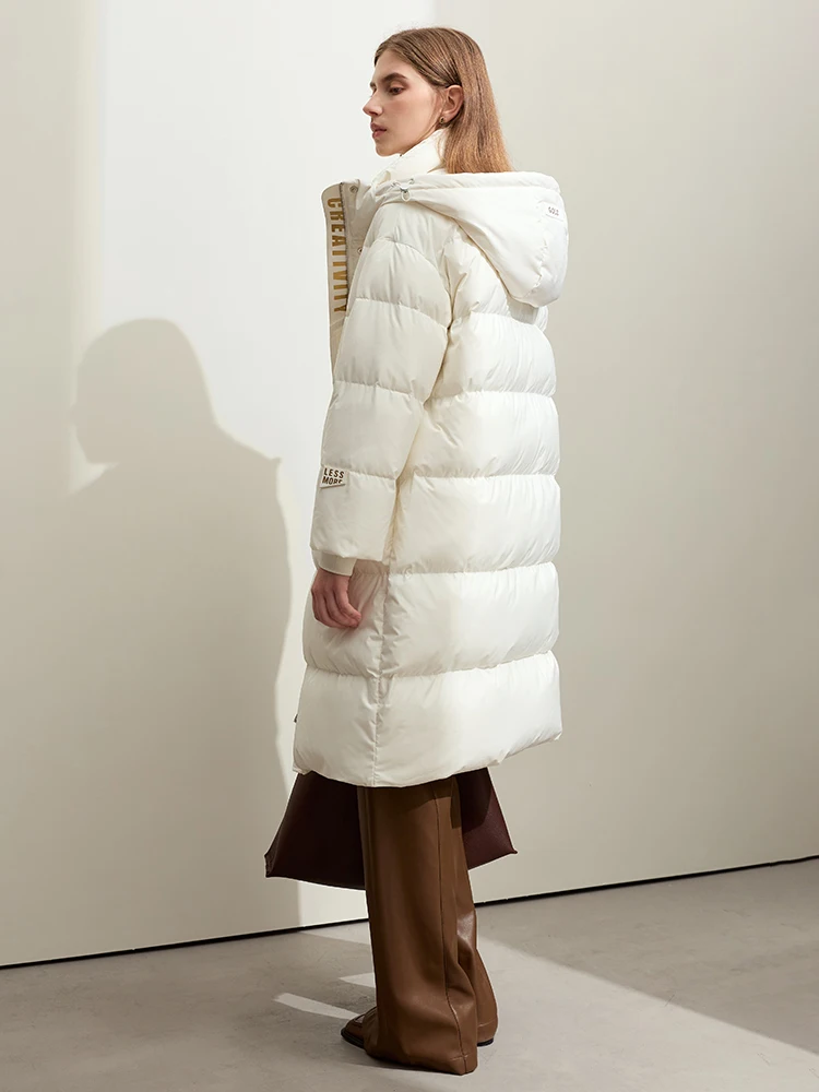 AMII Women's Heat Warm Storage Hooded Long Sleeve Duck Down Jacket Female Winter Letter Print Loose Outerwear Coats 12424044