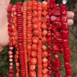 Orange Red Pink Coral Freefrom Irregular Rondelle Natural Stone Spacer Beads for DIY Charm Necklace Accessories Bracelet 15 Inch