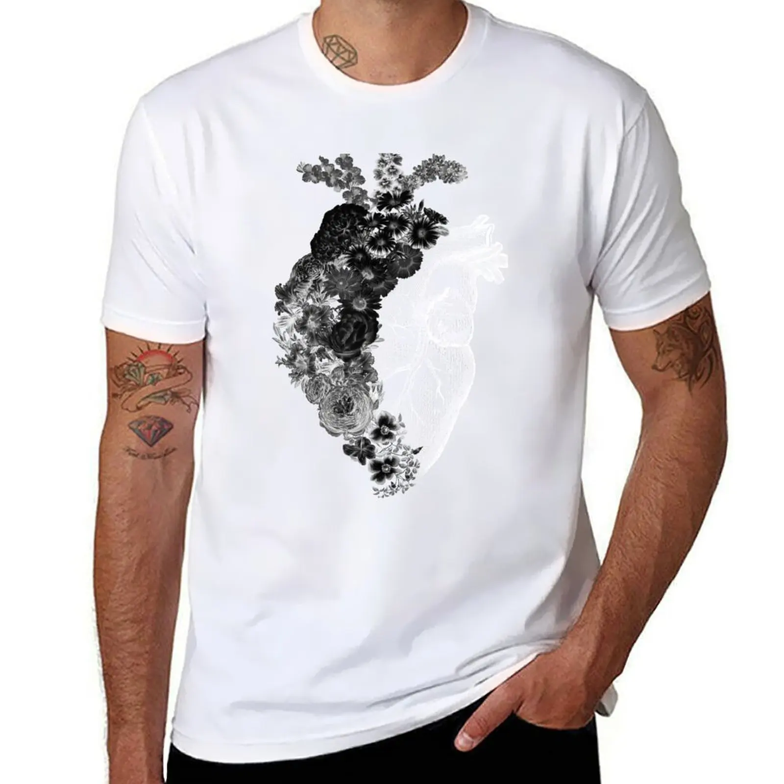 

Футболка Flower Heart Spring Black and White Inverse by Tobe Fonseca, мужская дизайнерская мужская футболка, летняя футболка