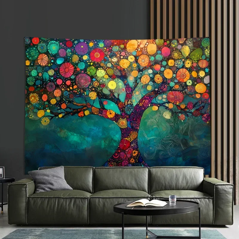 Colorful Tree Of Life Tapestry Pop Art Flower Background Living Room Wall Decor Art Style Decorative Cloth