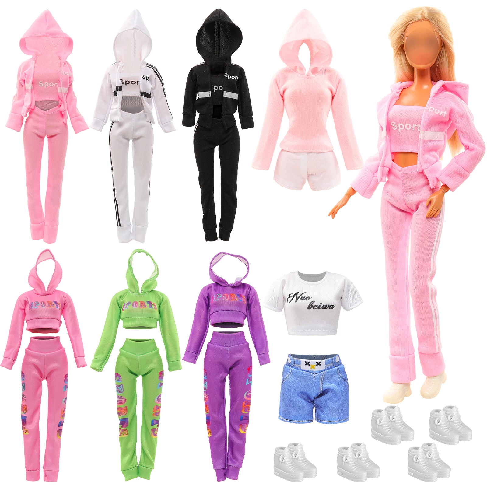 10 Pcs Doll Clothes and Accessories=5 Sets of Clothes+5 Pairs of Shoes Gift for Kids 3 to 8 Years Old For 11.5Inch/30cm Doll