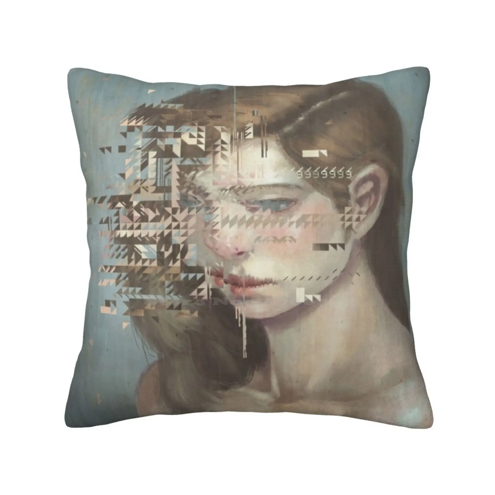 Glitch 03 Pillows Case Bedroom Home Decoration Glitch Surreal Pop Female Portrait Binary Fracture Bizarre Dark