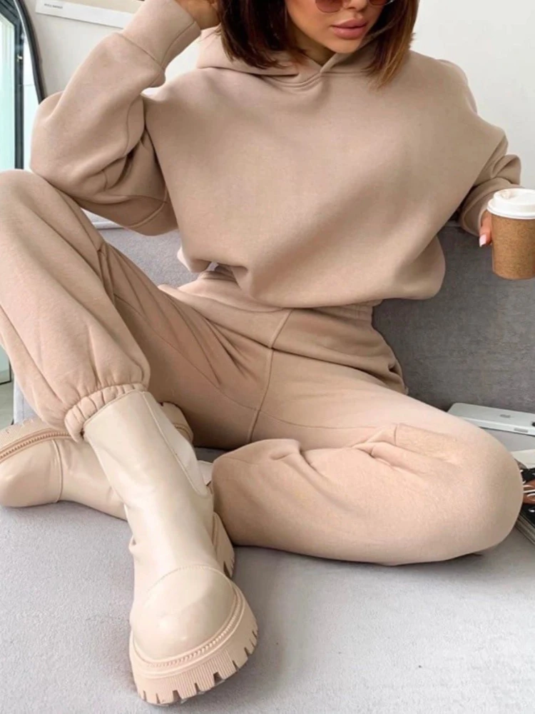 Spring Tracksuit Women Two Piece Set - Oversized Hoodie Sweatpants Solid Color Sportswear Suit |Casual Sweatshirt Trouser Set view 2