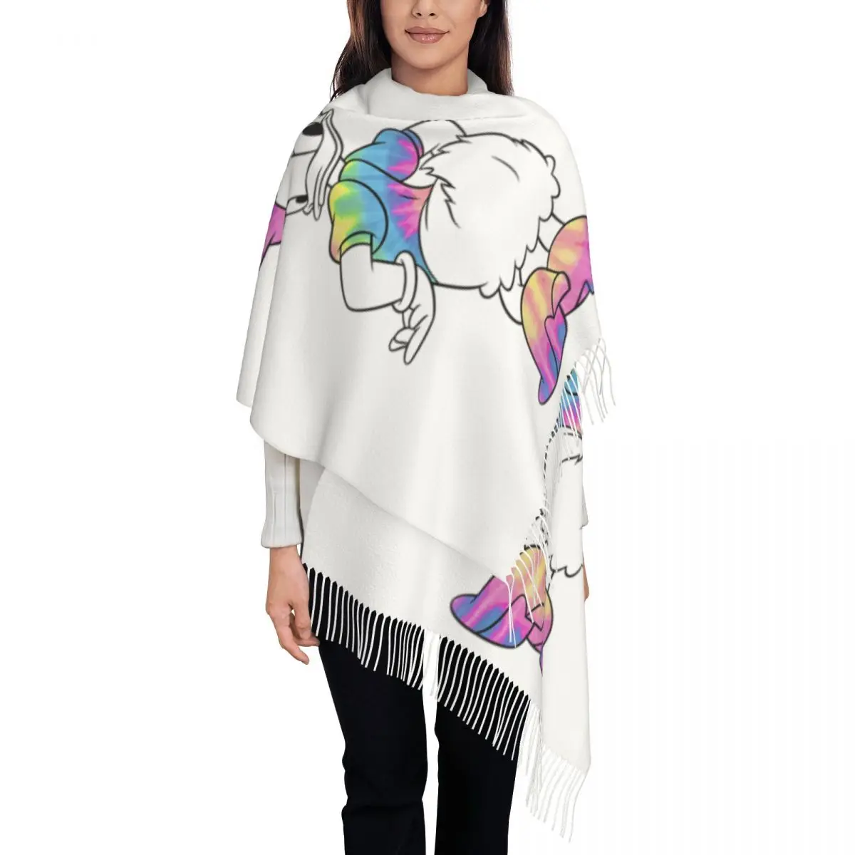 

Custom Daisy Duck Tie Dye Tassel Scarf Women Winter Fall Warm Shawl Wrap Female Scarves