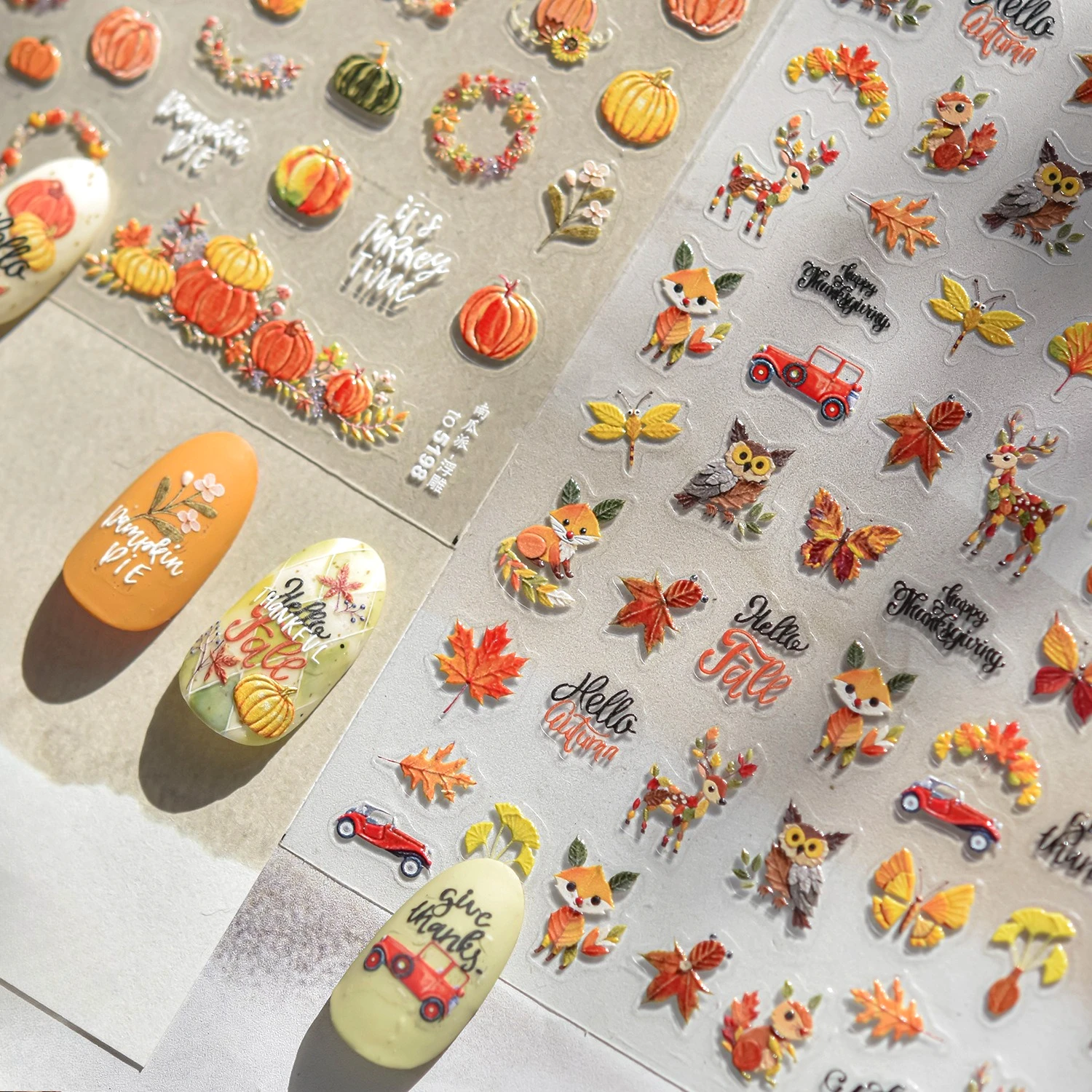 

Maple Leaf Pumpkin Deer Fox Owl Ginkgo Leaves Mushroom Apple Boots Ladybug Autumn Nail Art Stickers Decals Manicure Decorations