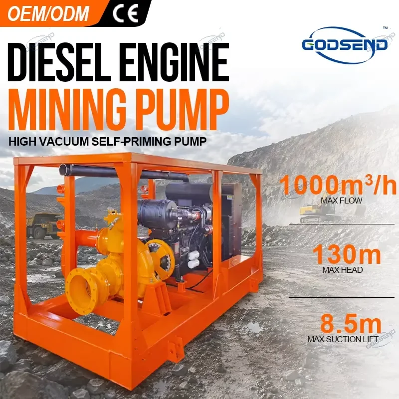 8 Inch Diesel Powered Self Priming Pump High Vacuum Auxiliary Drainage Set For Underground Mine Fixed Type Customized