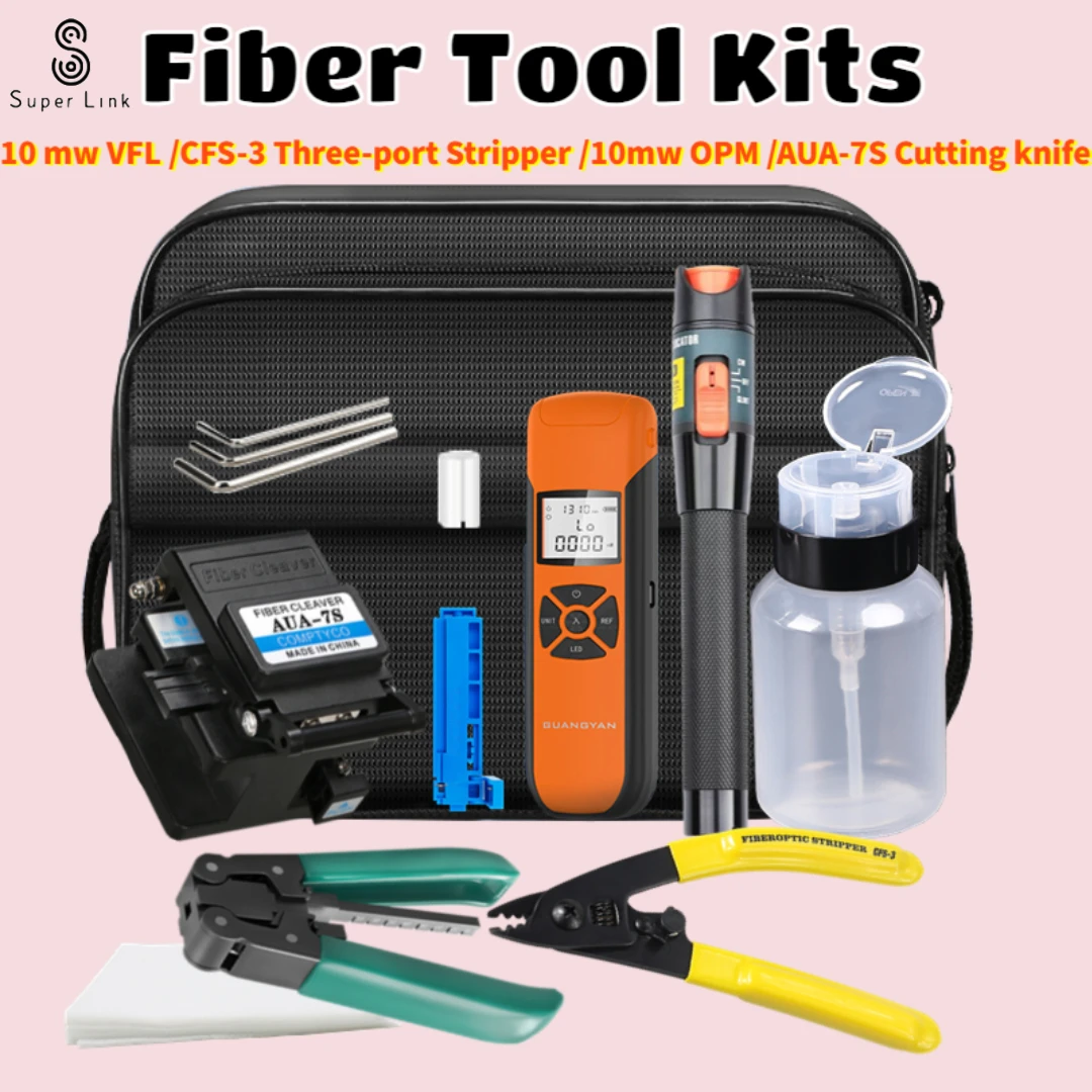 

Fiber Optic Tool Kit SKL-6C/AUA-7S Fiber Cleaver -70~ 10dB Optical Power Meter 10mw Visual Fault Locator 10mw CFS-33 stripper