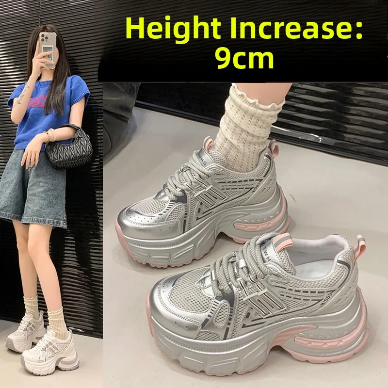 

Кожаные дышащие летние кроссовки на платформе для женщин, размер 34, легкие спортивные сетчатые кроссовки