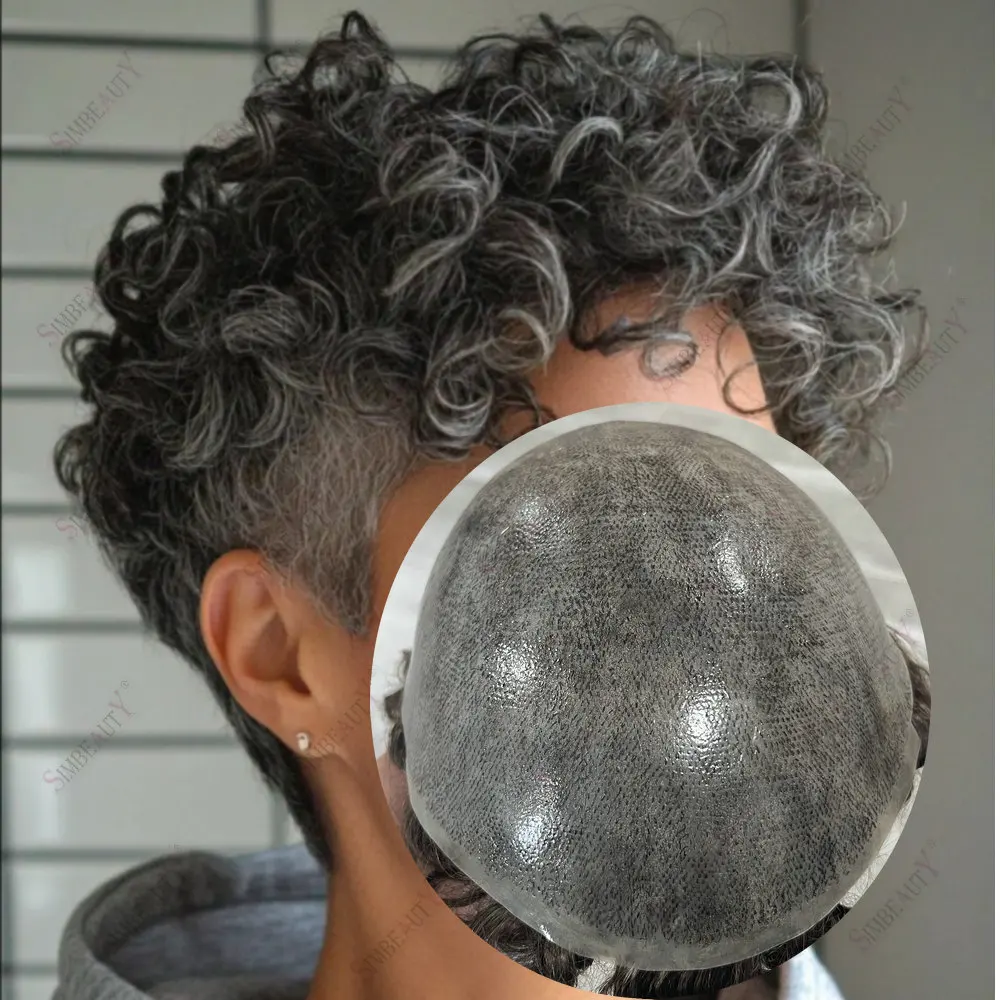 

1b40Серый Черный Мужской Парик 25 мм Вьющийся Мужской Парик Полный PU 0,1 мм Тонкая Кожа Капиллярный Протез Парик Человеческих Волос Вьющийся Натуральный Парик