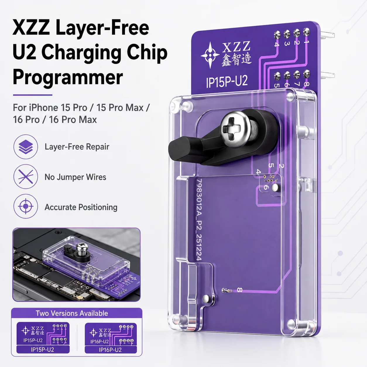XZZ Layer-Free U2 Charging Chip Programmer for iPhone 15 16 Pro Max Motherboard Reader Writer Repair Kit IC PCB Board Test Tools