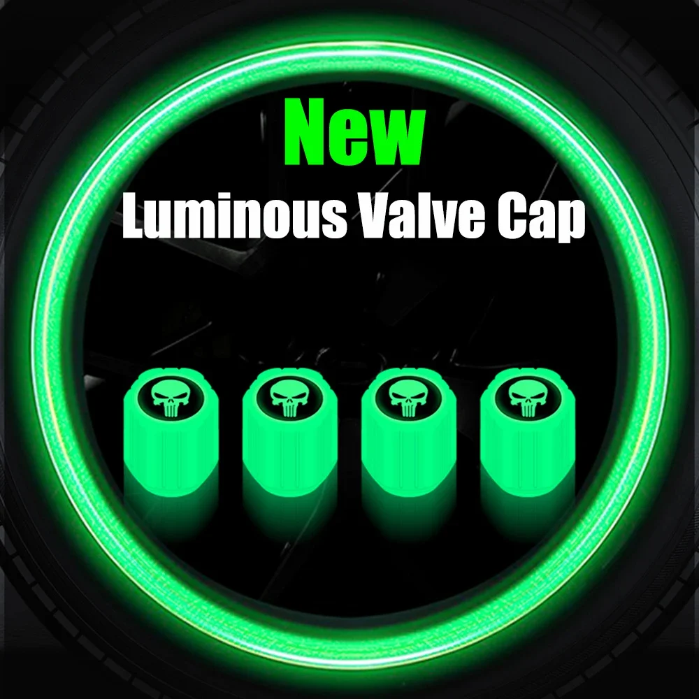 

New Car Tire Valve Caps Luminous Tire Valve Cover Skull Wheel Cap Dust-proof Nipple Caps Applicable Car Motorcycle Bike