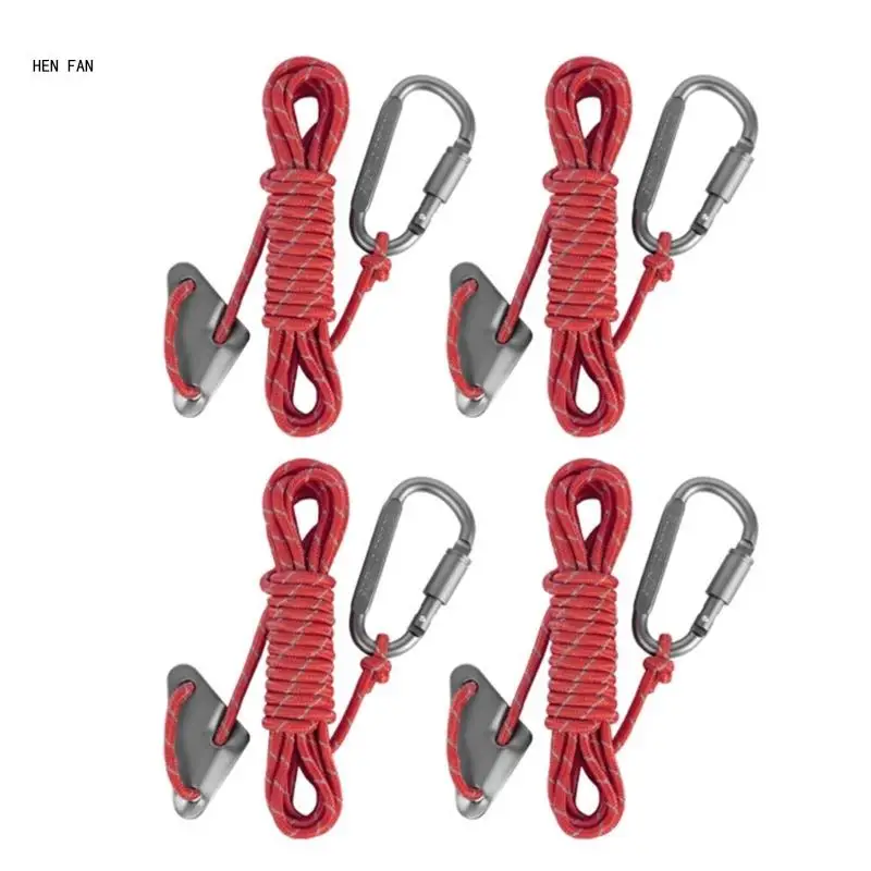 4Pcs Reflective Guyline with Tent Rope Tensioners Outdoor Camping Guylines Rope M89D