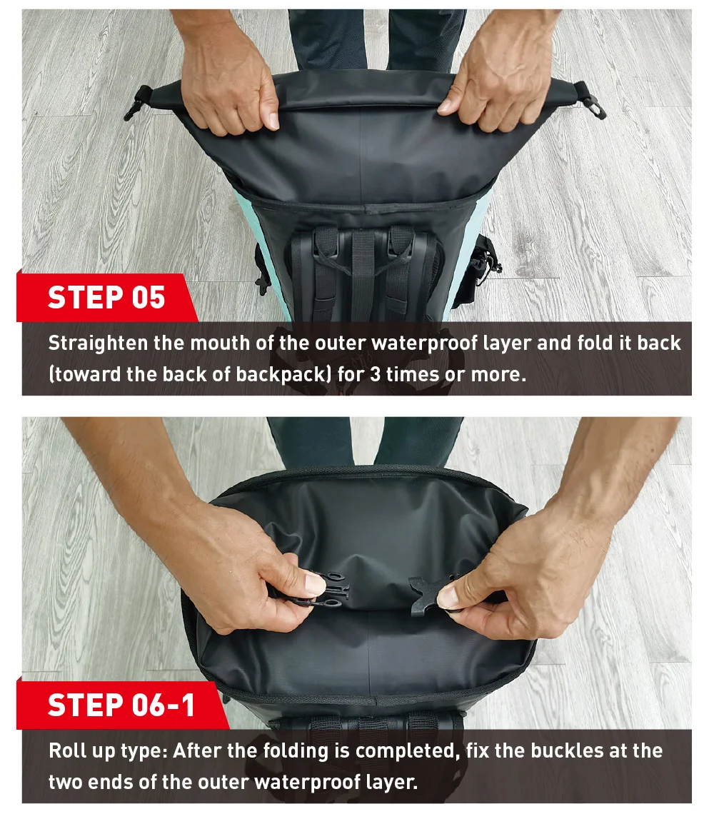 NOOYAH Waterproof Dry Bag IPX8 Roll-Top Closure Waterproof Backpack Fishing Bag Double Layer Rucksack Outdoor Sport Dry Backpack