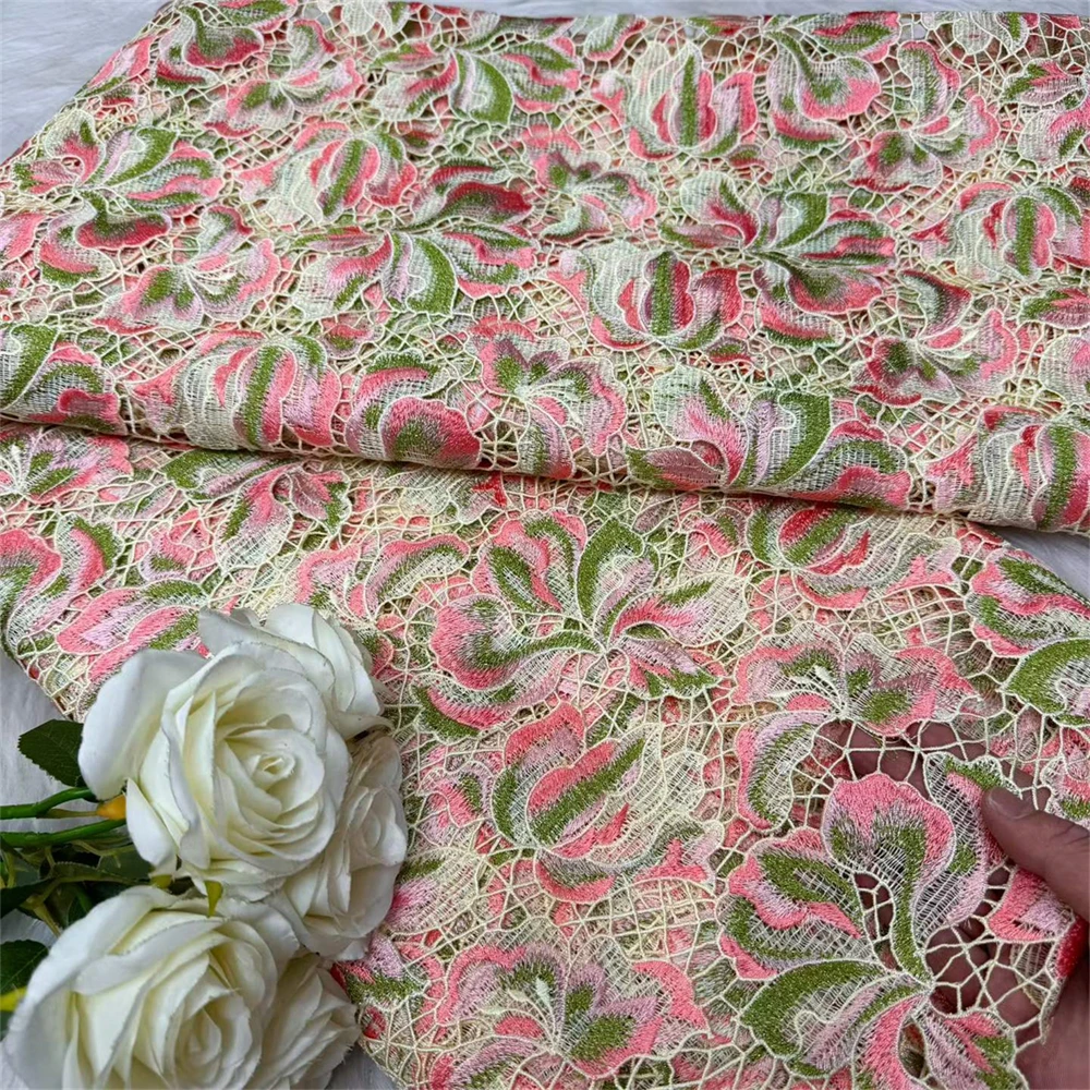 Luxury Women Multicolour Water Soluble Guipure Cord Lace Fabric 3D Big Flower Hollow Embroidery For Wedding Evening Dress Sewing