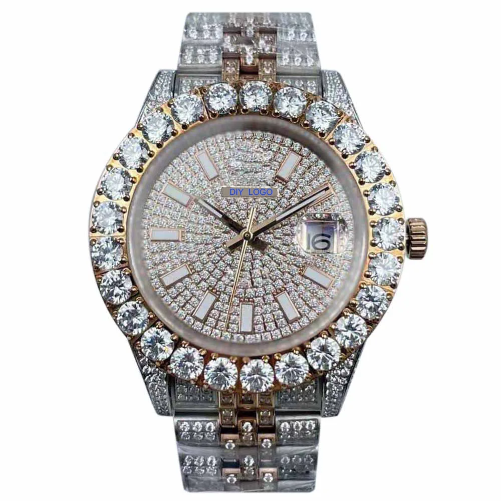 Customized Logo44mm men's diamond watch, 904 stainless steel and sapphire mirror, mechanical movement men's gifts