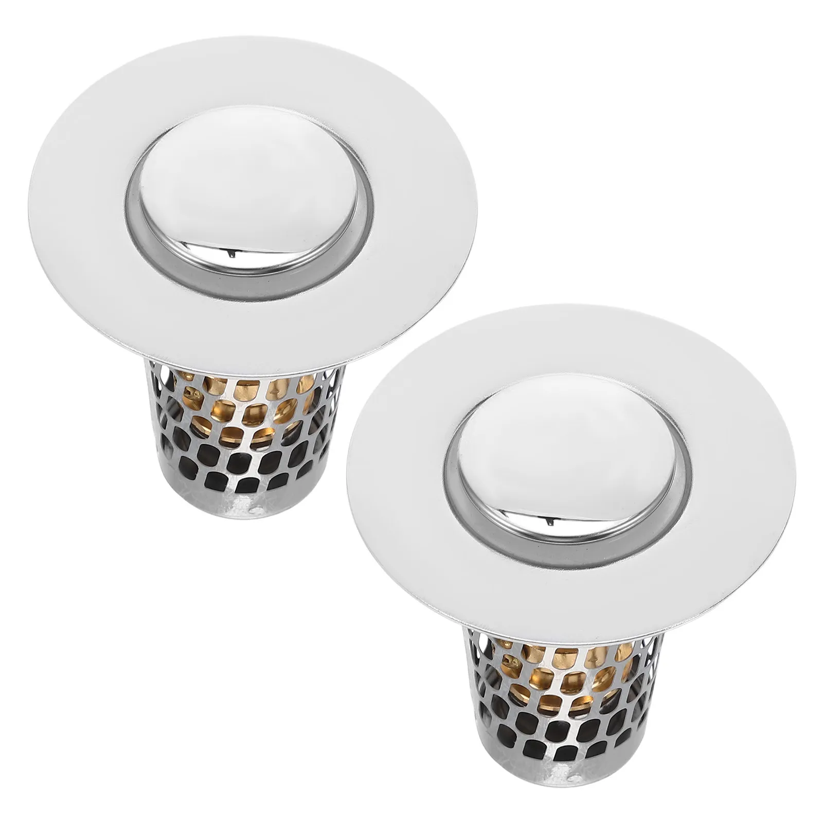 

2Pcs Stainless Steel Pop Up Sink Stopper Bathroom Drain Hair Catcher Filter Sink Drain Strainer Wash Basins Leak Proof