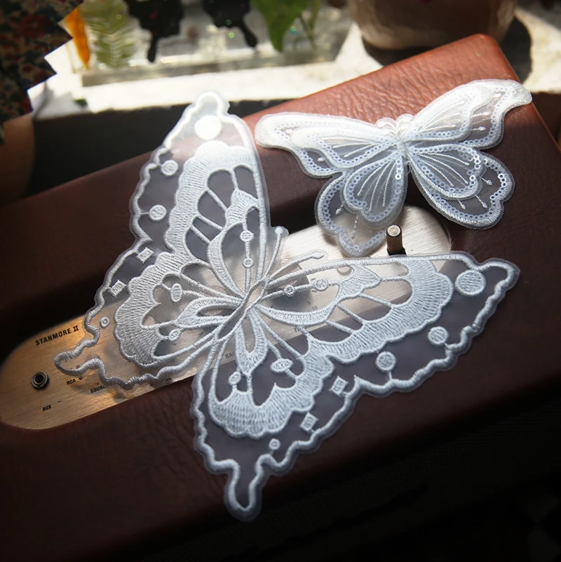 1 Piece White Color Organza Butterfly Patches Appliques for Clothes Sewing Supplies DIY Dress Accessories