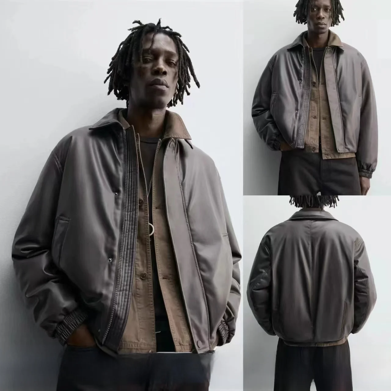 

Loose Fit Men's Leather Jaet Zipper Closure Fake Leather Coat Autumn New Arrival Windproof Waterproof Anti-Wrinkle Youth Ca...