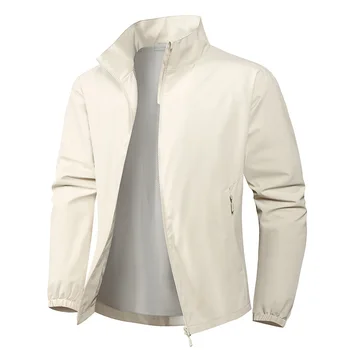 Men's Autumn Stand Collar Lightweight Jacket Casual Outdoor Sports Solid Color Breathable Fitness Running Streetwear Versatile 8