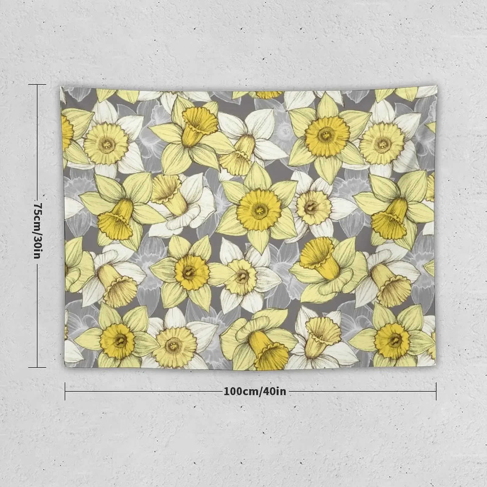 Daffodil Daze - yellow & grey daffodil illustration pattern Tapestry Bedroom Decor Aesthetic Wall Hanging Wall Tapestry