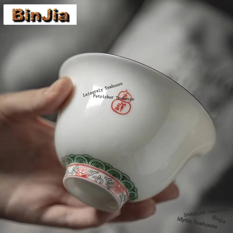 150ml Colour Enamels Tea Bowl Household Auspicious Cover Bowl Elegant Tea Tureen Tea Brewing Tea Cup Drinkware Tea Craft Gifts