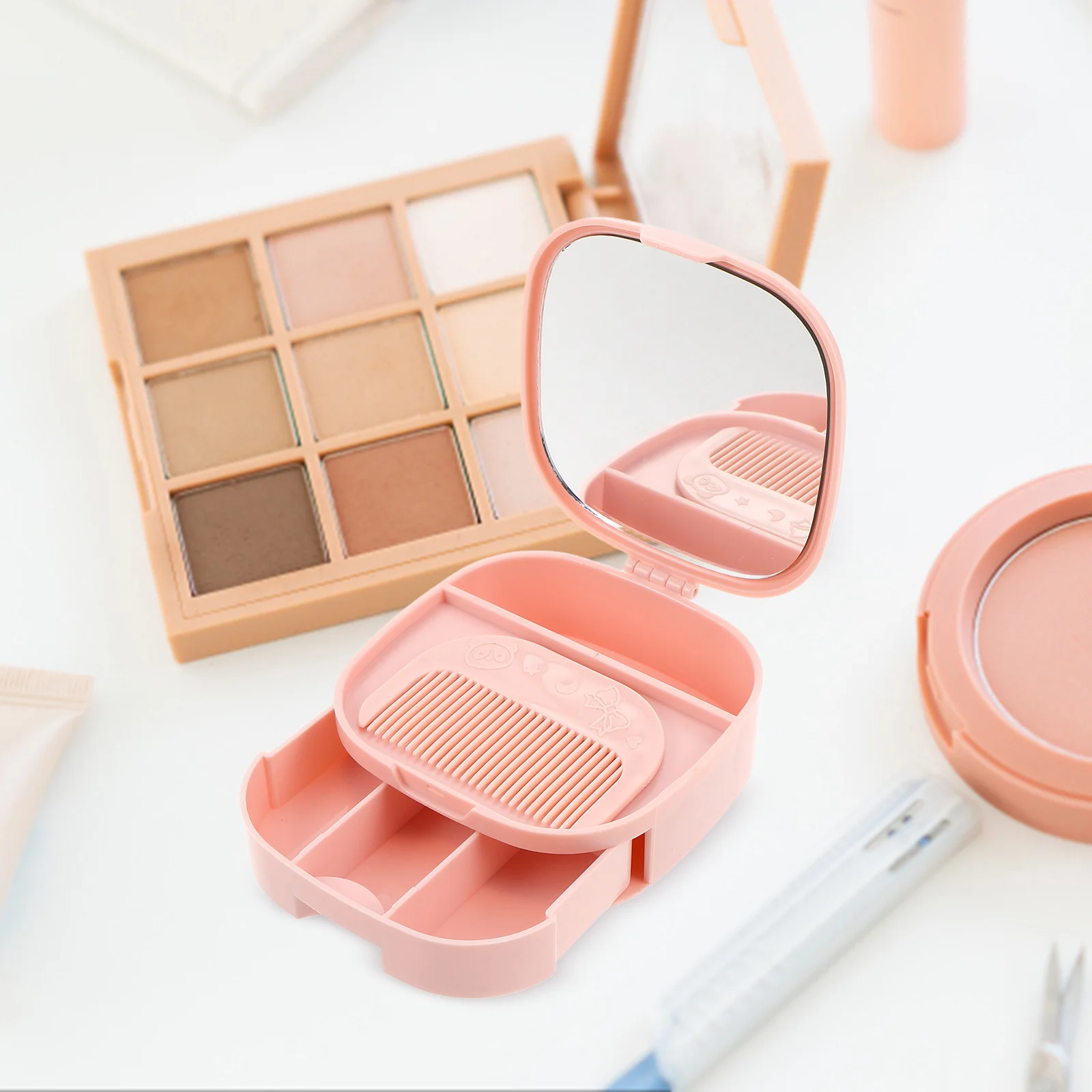3 個の多層バニティミラーオーガナイザーデスクトップメイクアップホルダー引き出しケーストラベルメイクアップバッグポータブルコンパクトミラー