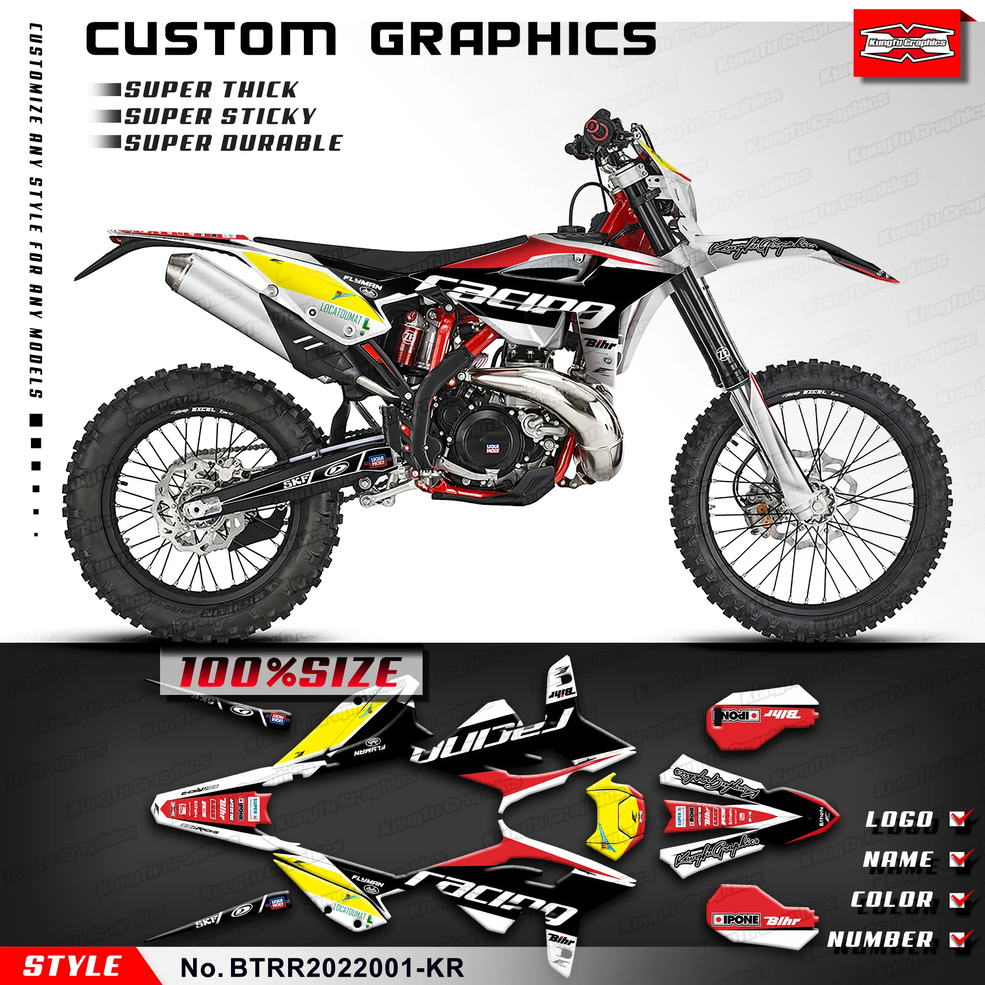 

KUNGFU GRAPHICS MX Stickers Enduro Motorcycle Graphics for Beta RR 2020 2021 2022, Refurbishing, BTRR2022001-KR