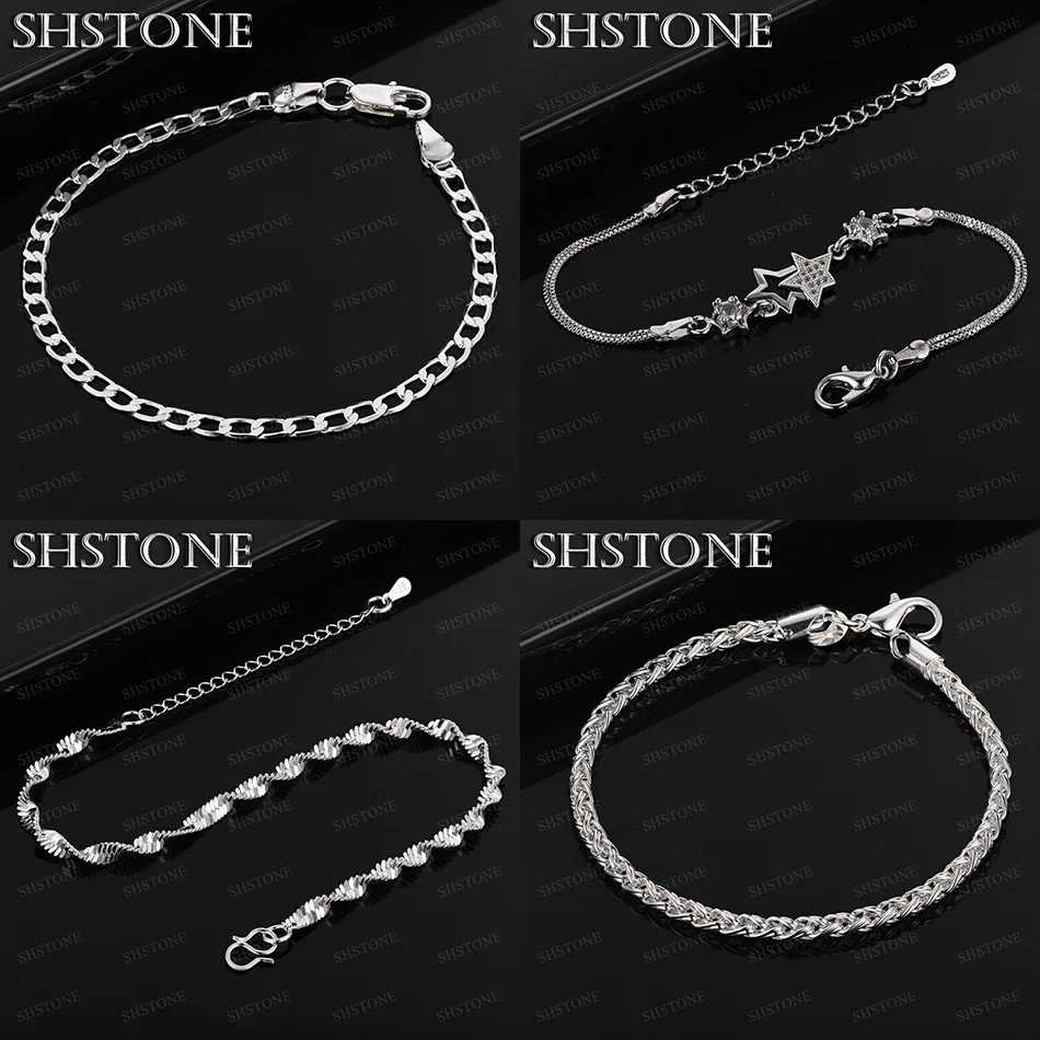 

925 Sterling Silver Star Twisted Rope Chain Side Chain Braided Bracelets Women Party Simple Jewelry Accessories Birthday Gift