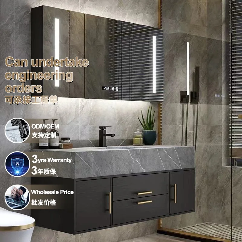 

bathroom cabinet combination integrated basin solid wood intelligent modern simple bathroom toilet washstand Customizable