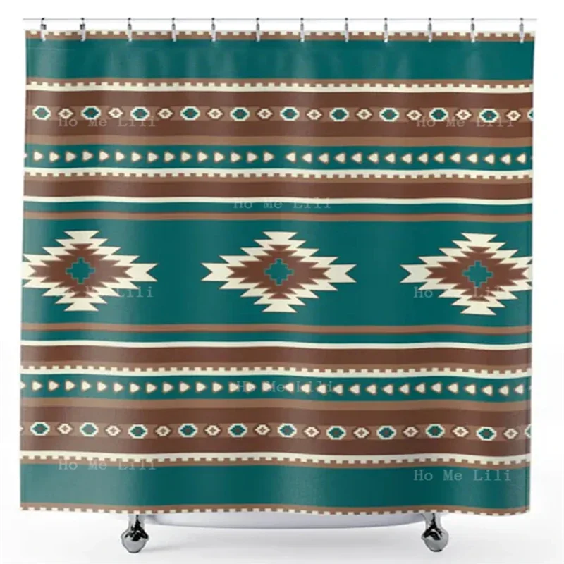 

Southwestern Turquoise Bohemian Design Polyester Fabric Waterproof Shower Curtain For Bathroom Decor