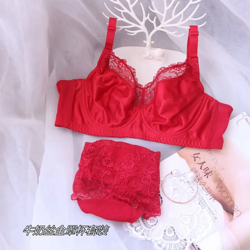 

Women's Plus Size Ultra-thin Full Cup Minimizer Bra Set Push Up Sexy Lace Red Lingerie 75 80 85 90 95 100 105 110 B C D E F G H