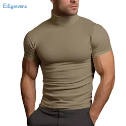 Summer Solid Color T-Shirts For Men Causal Short-Sleeved Fashion Bottoming Shirt New Tight Turtleneck Sport Fitness T-Shirt