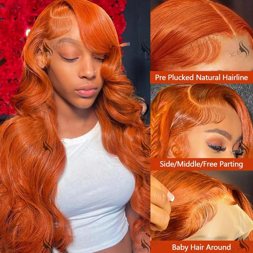 200 Density 36 Inch Body Wave 13x6 Orange Ginger Lace Front Wigs 100% Human Hair 13x4 Human Hair Lace Frontal Wigs For Women