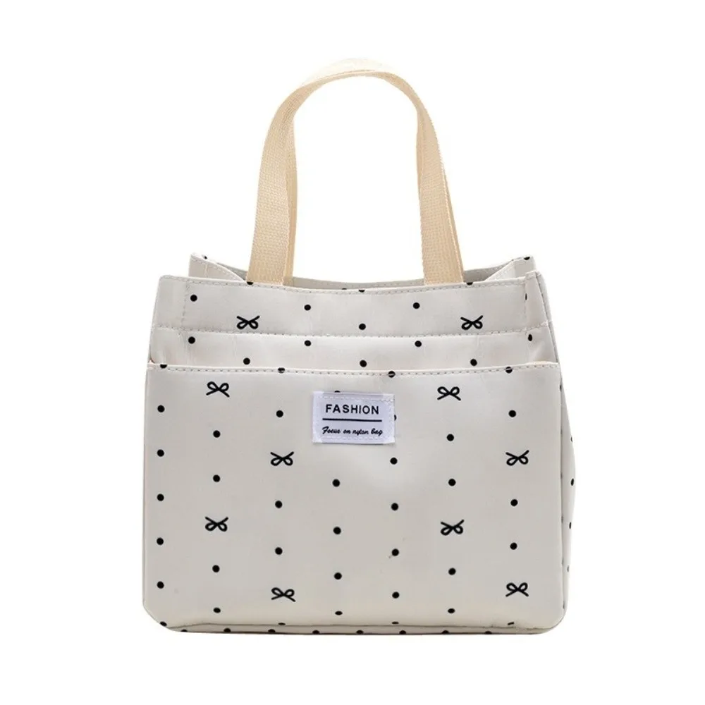 Durable Large Capacity Polka Dots Lunch Bag Portable Thickened Commute Bag Casual Women Handbag for Office Workers