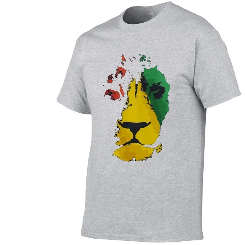 100% pure cotton summer men's T-shirt, featuring Jamaican lion, reggae music, suitable for daily wear and reggae music festivals