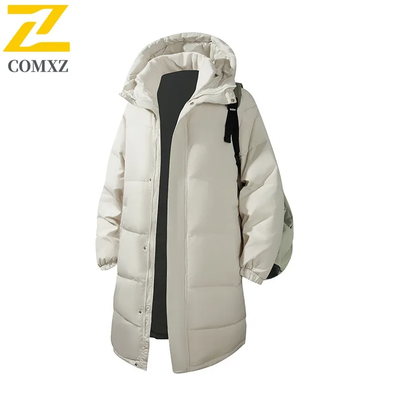 

2025 Winter Long Down Jacket For Men's Brand Casual Fur Collar Hooded White Duck Down Warm Coat For Men's Clothing Winter Jacket