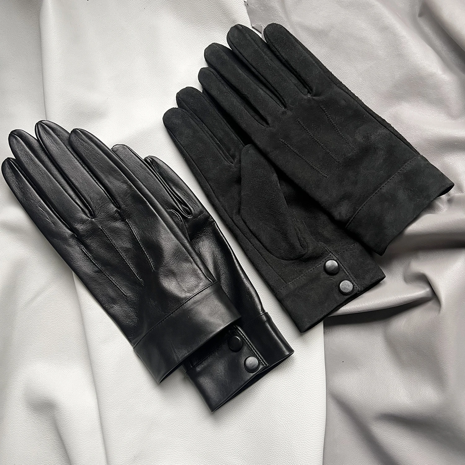 women's-high-quality-goatskin-gloves-touchscreen-men's-black-suede-leather-gloves-unling-single-leather-gloves-wrist-snap