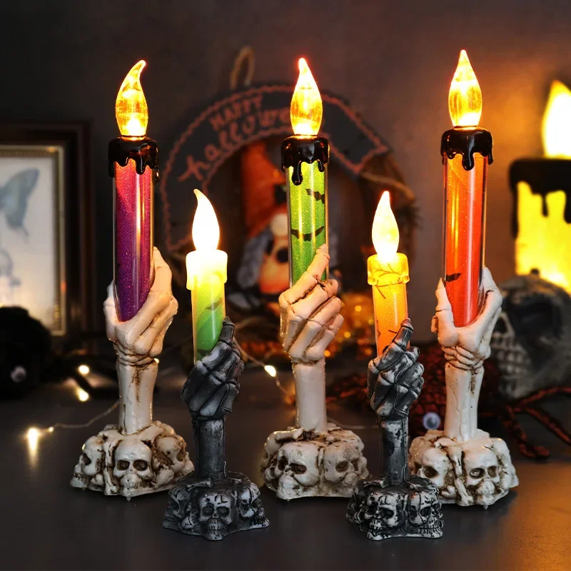 1pc Halloween Led Skeleton Hand Ghost Candles Pumpkin Party Home Table Bar Decor Smoke-free Light Horror Props Accessories Gifts