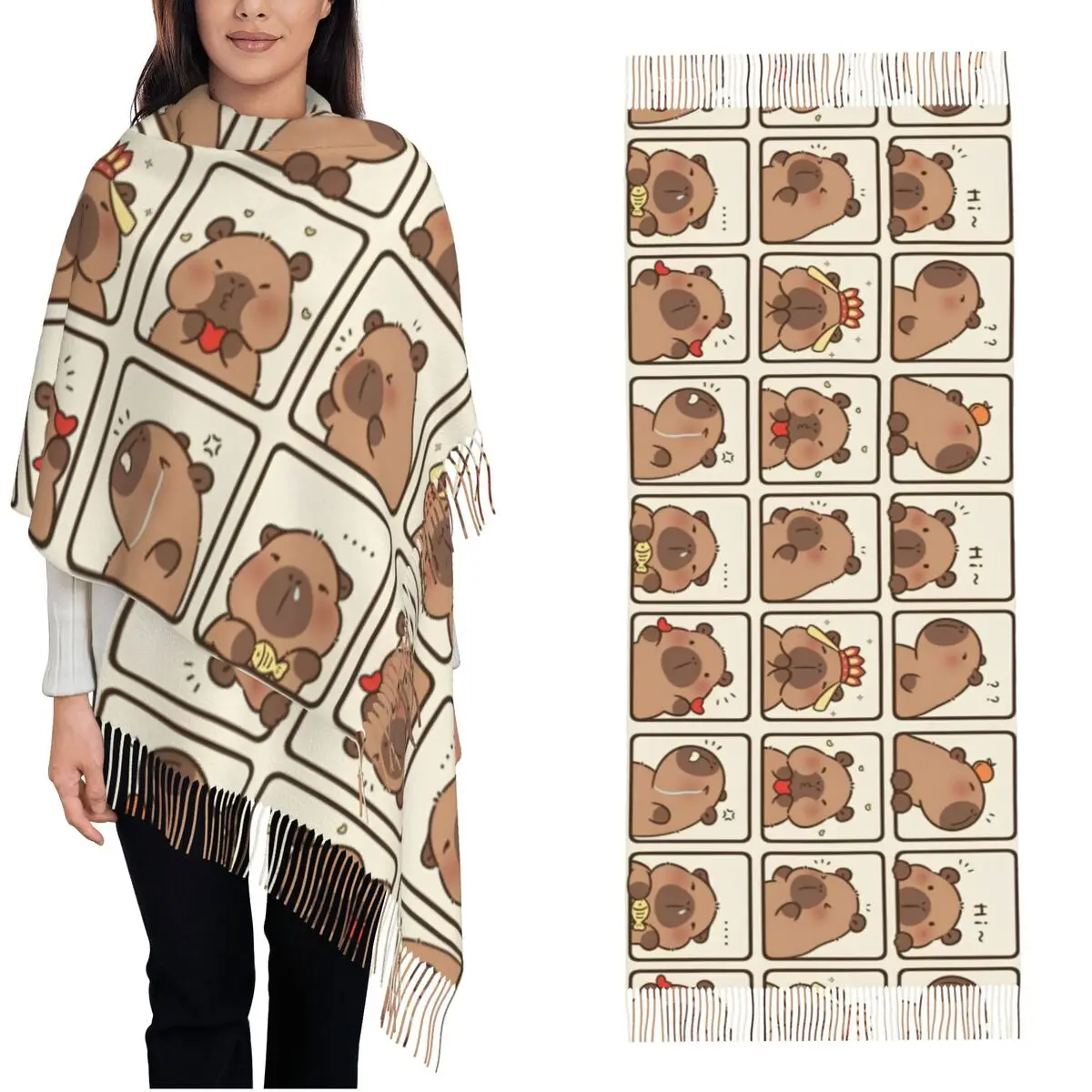 Capy Bara Cute Puppy Cartoon Shawl Wrap for Women Winter Warm Large Soft Scarf Anime Pattern Pashminas Shawl Scarves