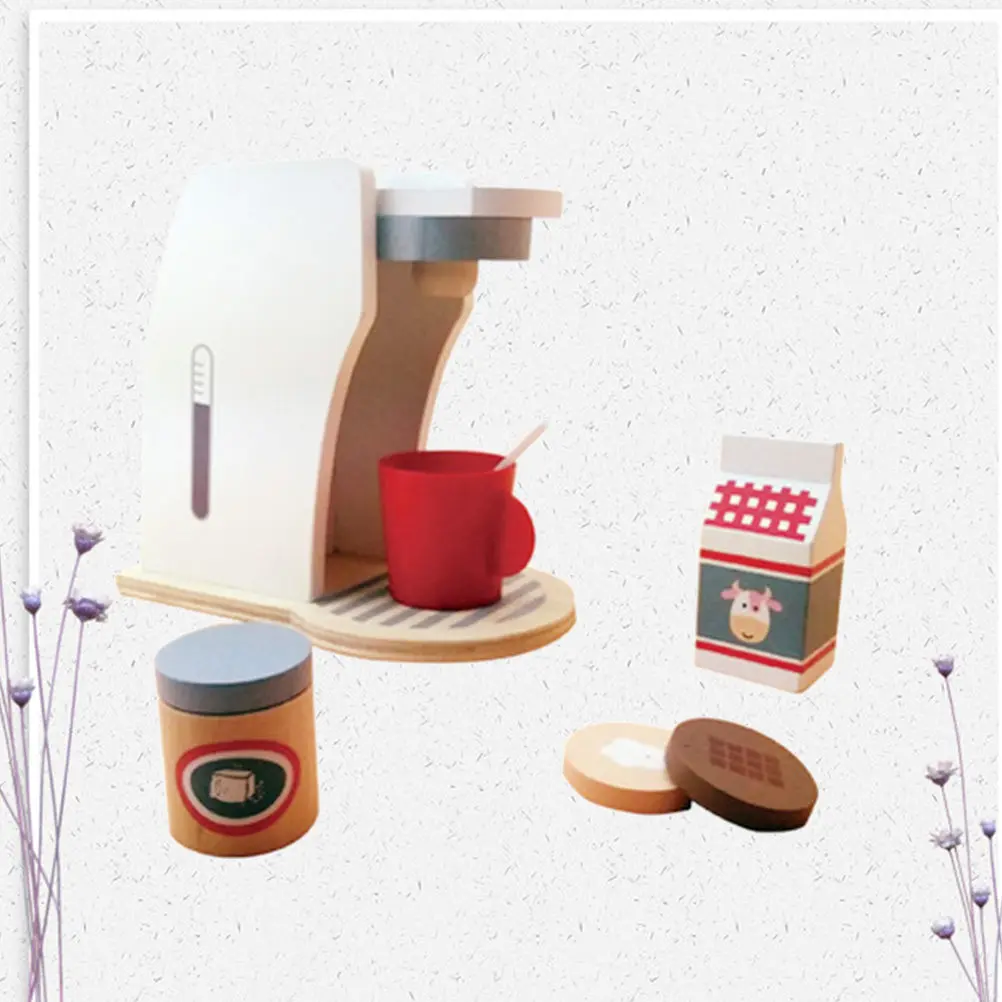 

1Set Kids Kitchen Set Wooden Coffee Machine Early Educational Gift Durable Long-Term Use Environmental Paint Increases