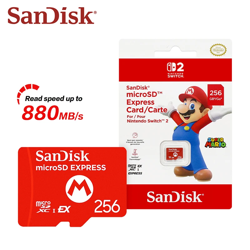 샌디스크 정품 256GB 마이크로SD 익스프레스 카드 (닌텐도 스위치2용) 전문가용 고속 메모리 마이크로SDXC I EX 카드 880MB/s 읽기 속도