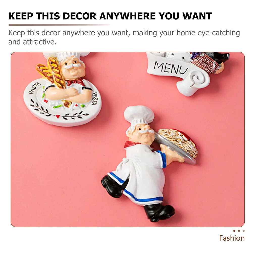 

4Pcs Refrigerator Magnet Cartoon Chef Resin Kitchen Gadget Fridge Decoration Memo Display Sticker Fridge Sticker